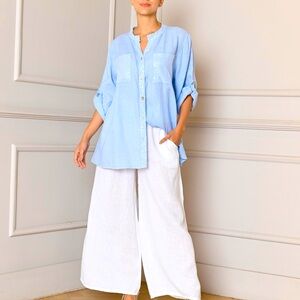 Palazzo Linen Pants with Pockets | White | Made In Italy